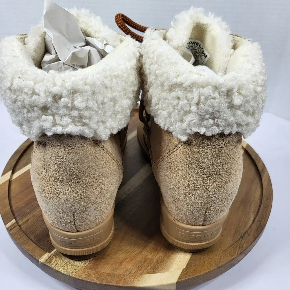SOREL Women's Evie Cozy Lace Bootie Waterproof Tawny Buff‎ Wedge Size 7